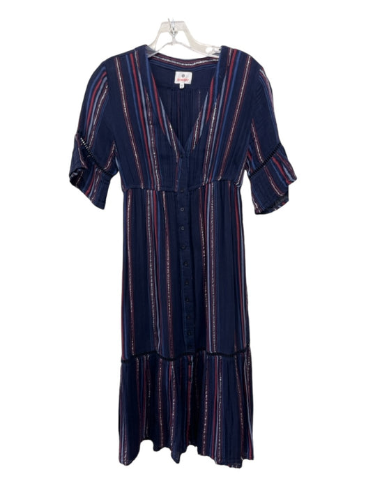 Sundry Size 0 Navy Blue & Red Cotton Vertical Pinstripe Metallic Thread Dress Navy Blue & Red / 0