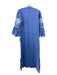 Asha Size S Blue & White Linen Floral Embroidered Half Button Maxi Dress Blue & White / S