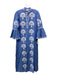 Asha Size S Blue & White Linen Floral Embroidered Half Button Maxi Dress Blue & White / S