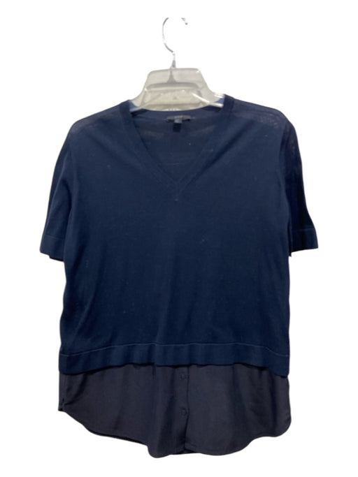 COS Size XS Navy Blue Cotton V Neck Half Sleeve Fabric Block Top Navy Blue / XS