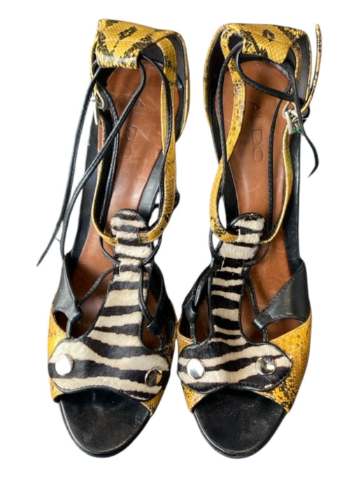 Aldo Shoe Size 41 Brown, White, Yellow Peep Toe lace up Snake Skin Shoes Brown, White, Yellow / 41