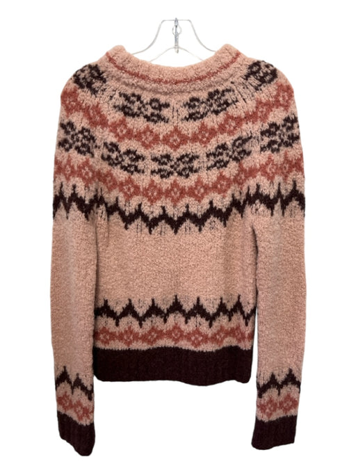 Smythe Size M Blush Pink & Brown Alpaca Blend Crew Neck Fair Isle Raglan Sweater Blush Pink & Brown / M