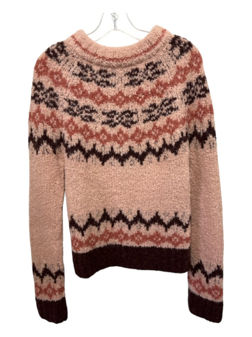 Smythe Size M Blush Pink & Brown Alpaca Blend Crew Neck Fair Isle Raglan Sweater Blush Pink & Brown / M