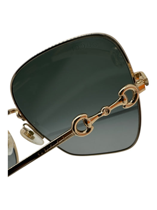 Gucci Gold & Brown Metal Horsebit Gradient Square Neck Sunglasses Gold & Brown