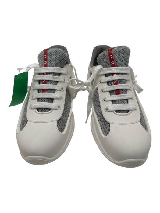 Prada Shoe Size 39 White Gray Rubber & Mesh Lace Up Fabric Block Sneakers White Gray / 39