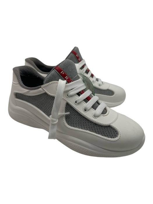 Prada Shoe Size 39 White Gray Rubber & Mesh Lace Up Fabric Block Sneakers White Gray / 39