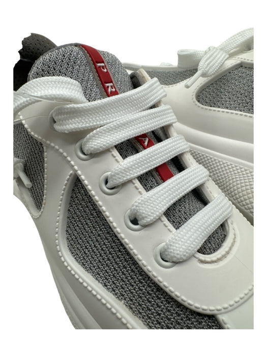 Prada Shoe Size 39 White Gray Rubber & Mesh Lace Up Fabric Block Sneakers White Gray / 39