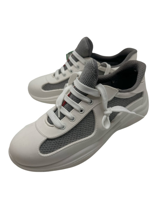 Prada Shoe Size 39 White Gray Rubber & Mesh Lace Up Fabric Block Sneakers White Gray / 39