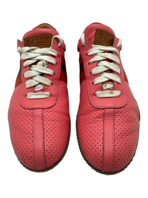 Bally Shoe Size 8.5 Pink, Gray, Orange Leather Perforated Striped Sneakers Pink, Gray, Orange / 8.5