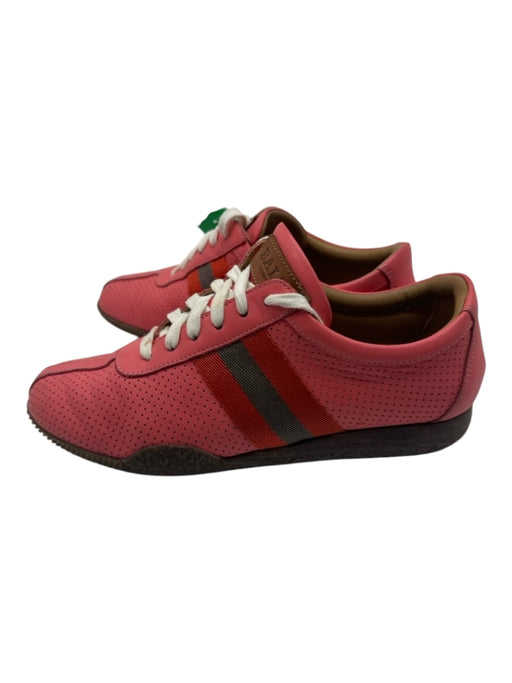 Bally Shoe Size 8.5 Pink, Gray, Orange Leather Perforated Striped Sneakers Pink, Gray, Orange / 8.5