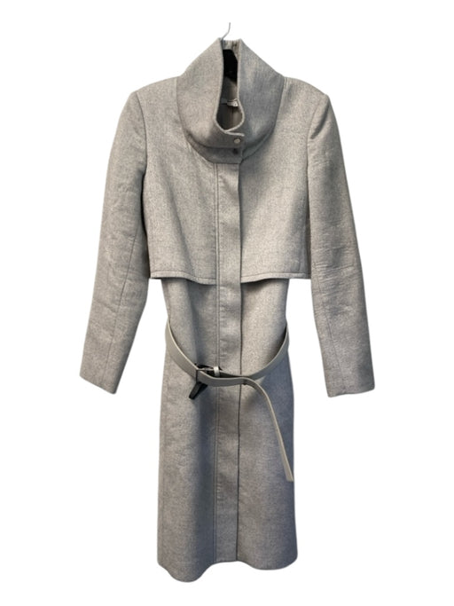 Helmut Lang Size S Gray Virgin Wool Blend Funnel Neck Zip Front Belted Long Coat Gray / S