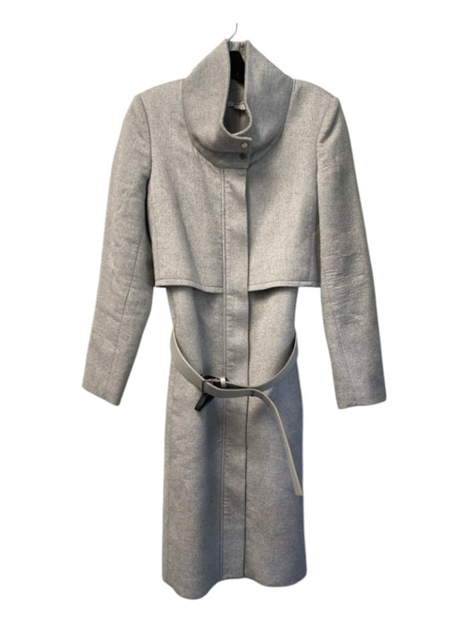 Helmut Lang Size S Gray Virgin Wool Blend Funnel Neck Zip Front Belted Long Coat Gray / S