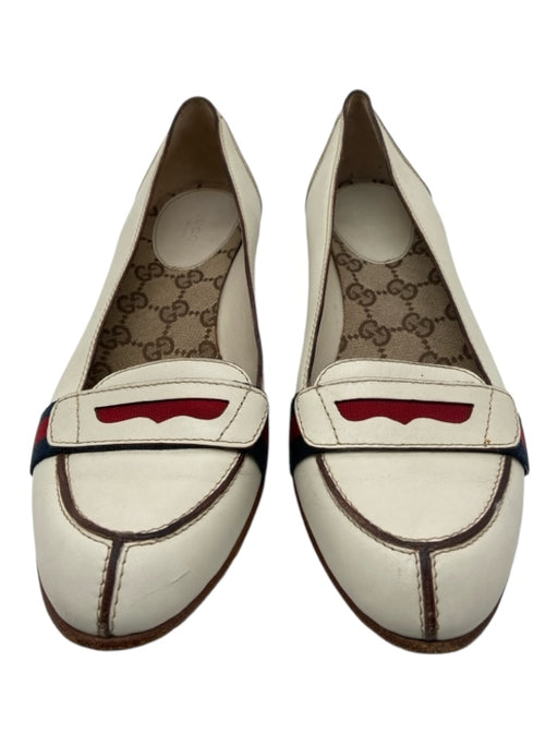 Gucci Shoe Size 8 Cream, Red & Blue Leather Block Heel Almond Toe Flats Cream, Red & Blue / 8