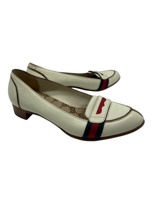 Gucci Shoe Size 8 Cream, Red & Blue Leather Block Heel Almond Toe Flats Cream, Red & Blue / 8