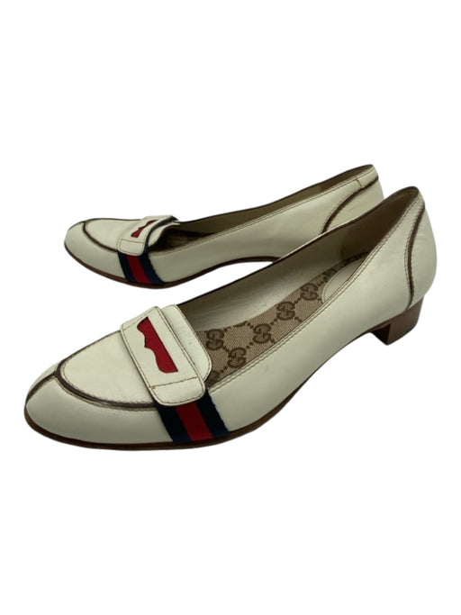 Gucci Shoe Size 8 Cream, Red & Blue Leather Block Heel Almond Toe Flats Cream, Red & Blue / 8