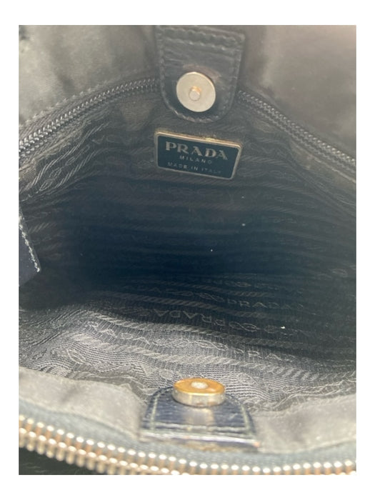 Prada Black Nylon 2 Handles Logo silver hardware Zip Closure Bag Black / S