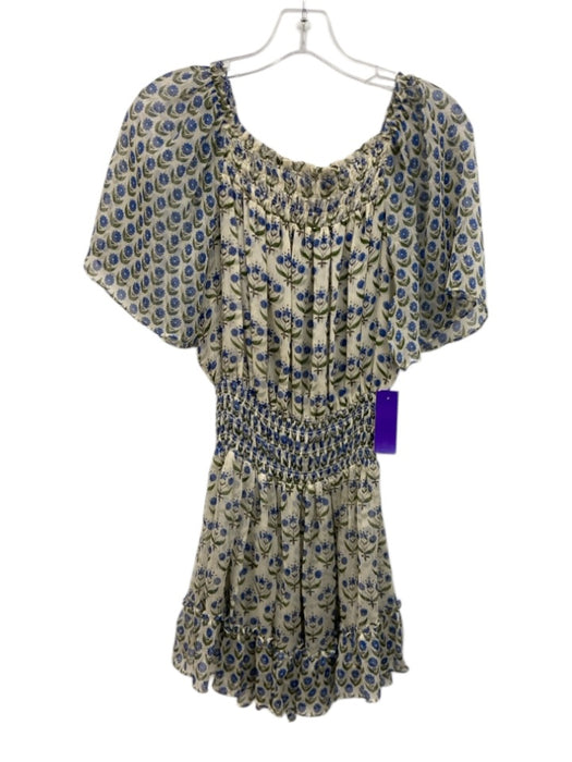 Misa Size M Cream, Blue & Green Polyester Semi Sheer Floral Wide Neck Dress Cream, Blue & Green / M