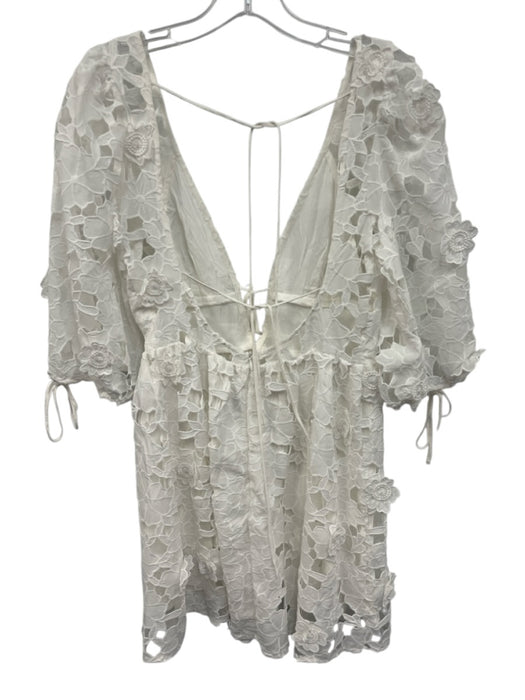 Storia Size S White Polyester Floral Lace Overlay 1/2 Balloon Sleeve Dress White / S