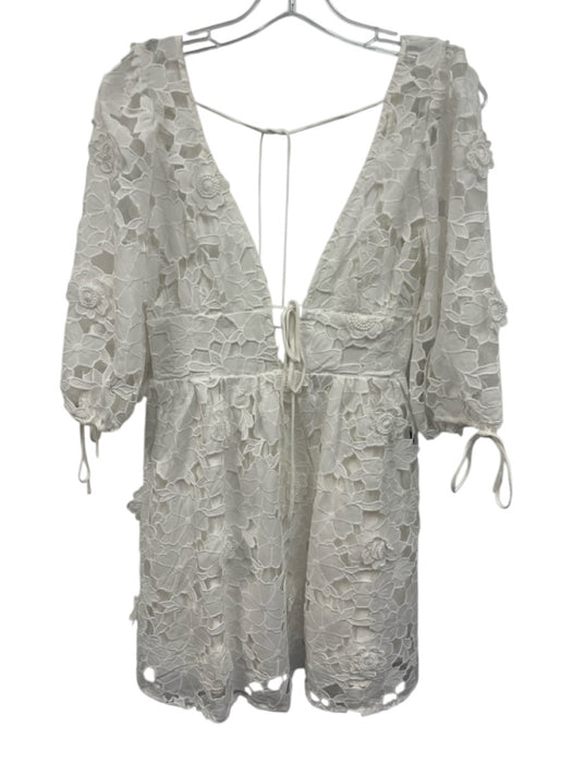 Storia Size S White Polyester Floral Lace Overlay 1/2 Balloon Sleeve Dress White / S