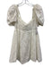 For Love & Lemons Size M White Linen Blend Floral Eyelet Short Puff Sleeve Dress White / M