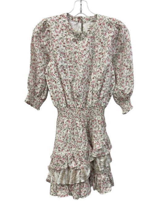 Chelsea & Violet Size S White, Pink & Green Linen & Cotton Botanical Dress White, Pink & Green / S