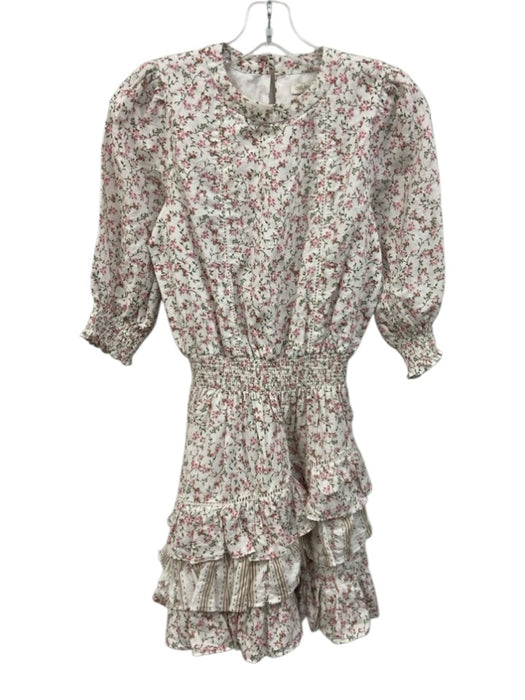 Chelsea & Violet Size S White, Pink & Green Linen & Cotton Botanical Dress White, Pink & Green / S
