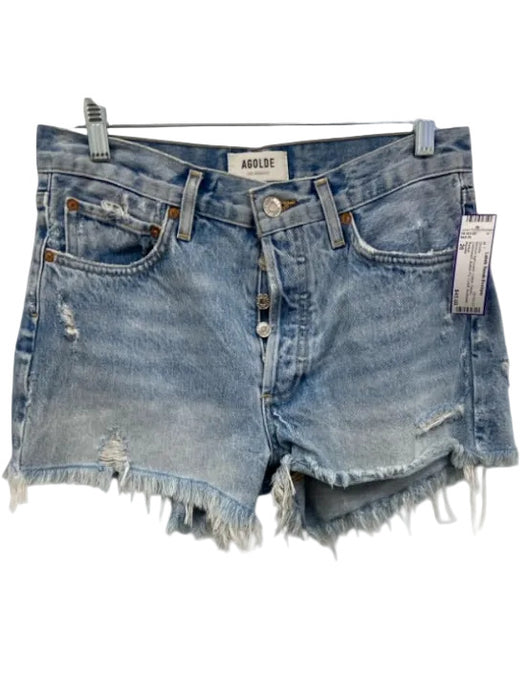 Agolde Size 26 Medium light wash Cotton Denim Distressed Button Fly Shorts Medium light wash / 26