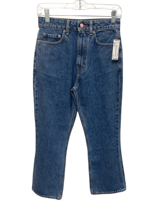 Ganni Size 26 Med Wash Cotton Denim Pink Button High Waist Straight Jeans Med Wash / 26