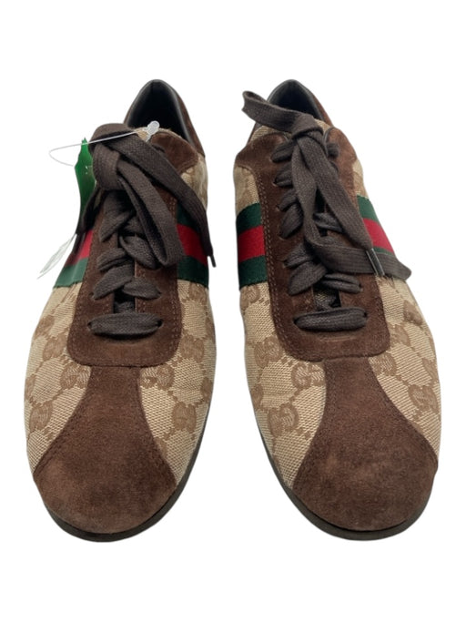 Gucci Shoe Size 8 Brown, Red & Green Canvas Low Top Laces Monogram Sneakers Brown, Red & Green / 8