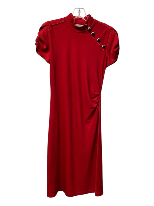 Diane Von Furstenberg Size 8 Red Wool High Neck Short Sleeve Ruched side Dress Red / 8