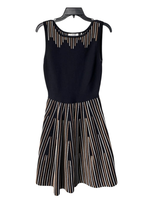 Sandro Size 2 Black, Tan & White Polyamide Wide Neck Broken Stripes Dress Black, Tan & White / 2