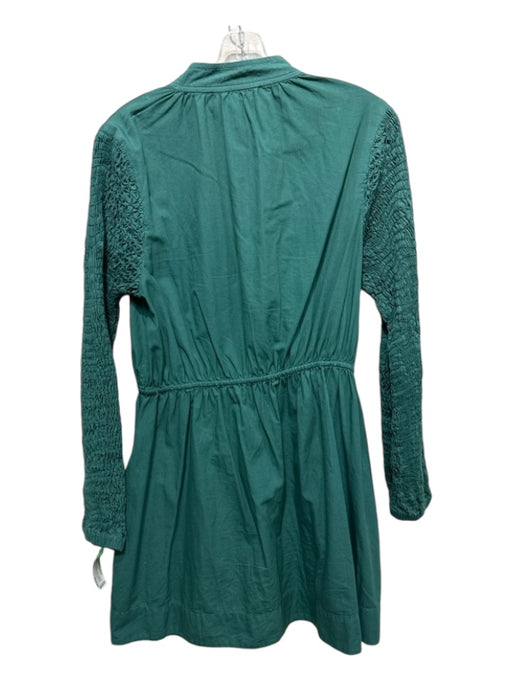 Sea New York Size Medium Emerald Green Cotton Long Smocked Sleeves Zip Up Dress Emerald Green / Medium