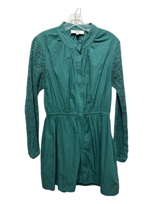 Sea New York Size Medium Emerald Green Cotton Long Smocked Sleeves Zip Up Dress Emerald Green / Medium