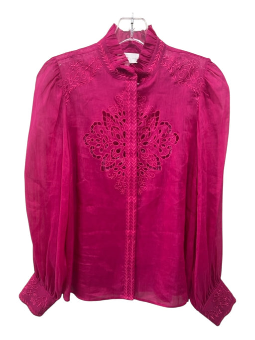 Christy Lynn Size S Pink Linen & Silk Eyelet Long Sleeve Embroidered Top Pink / S