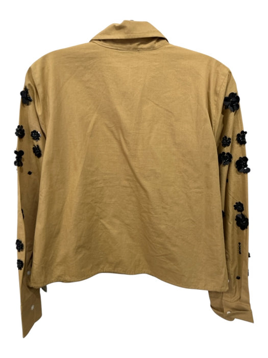 J. Crew Size 6 Light Brown & Black Cotton Long Sleeve Beaded Buttons Blouse Top Light Brown & Black / 6