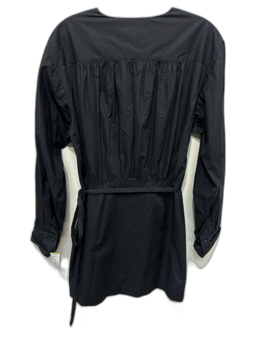 Frame Size M Black Cotton Long Sleeve Wrap Detail V Neck Mini Dress Black / M