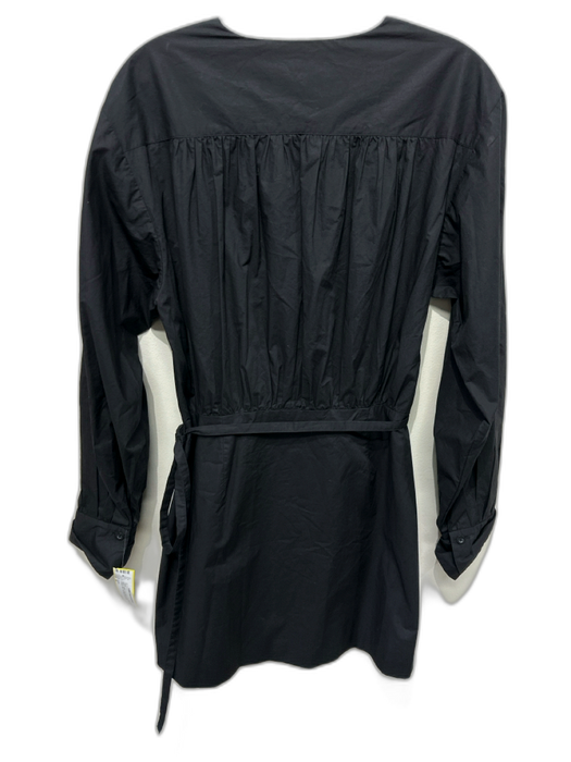 Frame Size M Black Cotton Long Sleeve Wrap Detail V Neck Mini Dress Black / M