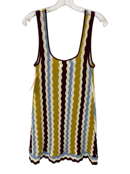 Le Bop Size S Purple, White, Mult Cotton Sleeveless Square Neck Textured Dress Purple, White, Mult / S