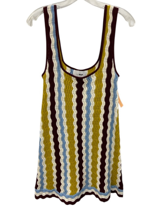 Le Bop Size S Purple, White, Mult Cotton Sleeveless Square Neck Textured Dress Purple, White, Mult / S