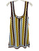 Le Bop Size S Purple, White, Mult Cotton Sleeveless Square Neck Textured Dress Purple, White, Mult / S