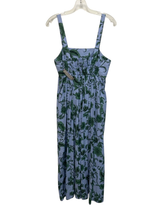 Zara Size S Blue & Green Cotton Sleeveless Floral Midi Smocked Back Skirt Blue & Green / S