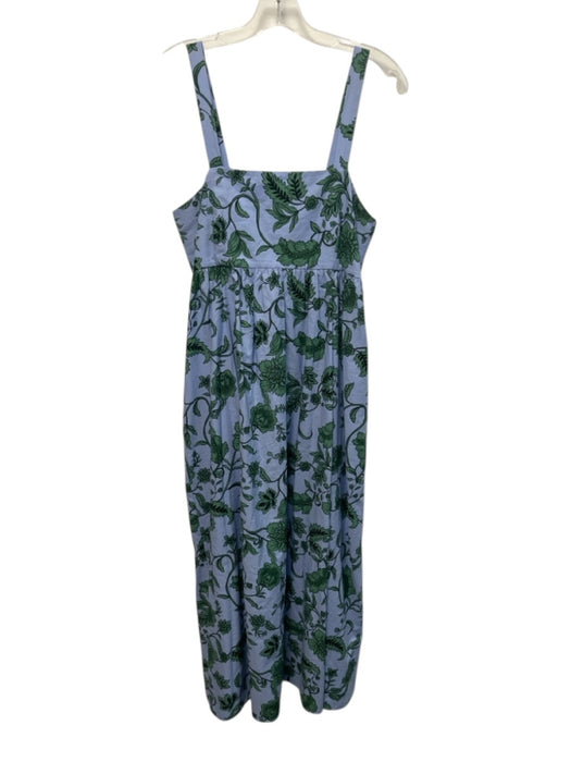 Zara Size S Blue & Green Cotton Sleeveless Floral Midi Smocked Back Skirt Blue & Green / S