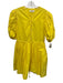 XiRENA Size M Yellow Cotton Short Puff Sleeve 1/2 Button pleats Dress Yellow / M