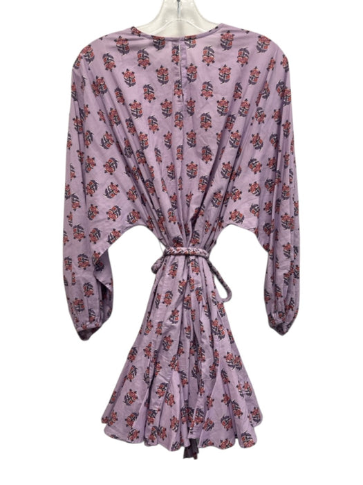 Rhode Size S Purple & Multi Cotton Long Sleeve All Over Print Flounce Dress Purple & Multi / S