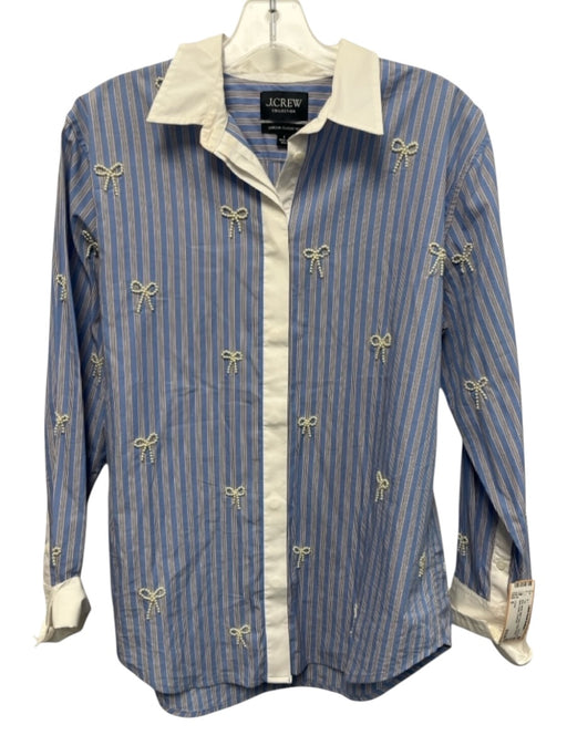 J Crew Size 6 Blue, White, Multi Cotton Stripe Beads Bows Button Top Blue, White, Multi / 6