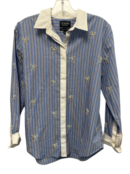 J Crew Size 6 Blue, White, Multi Cotton Stripe Beads Bows Button Top Blue, White, Multi / 6