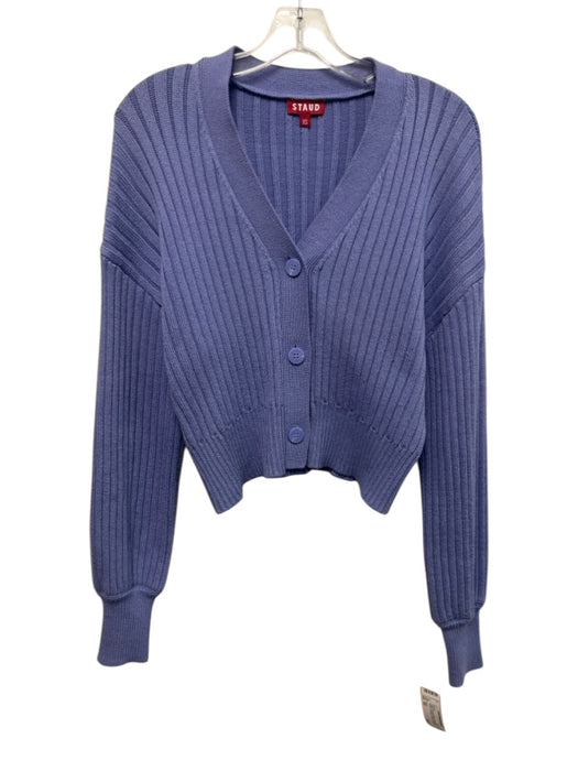 Staud Size XS Purple Viscose & Nylon Long Sleeve Ribbed Cardigan Sweater Purple / XS