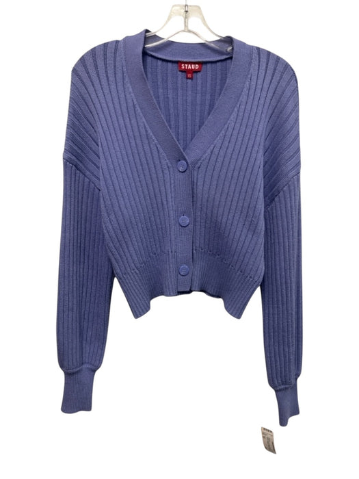 Staud Size XS Purple Viscose & Nylon Long Sleeve Ribbed Cardigan Sweater Purple / XS