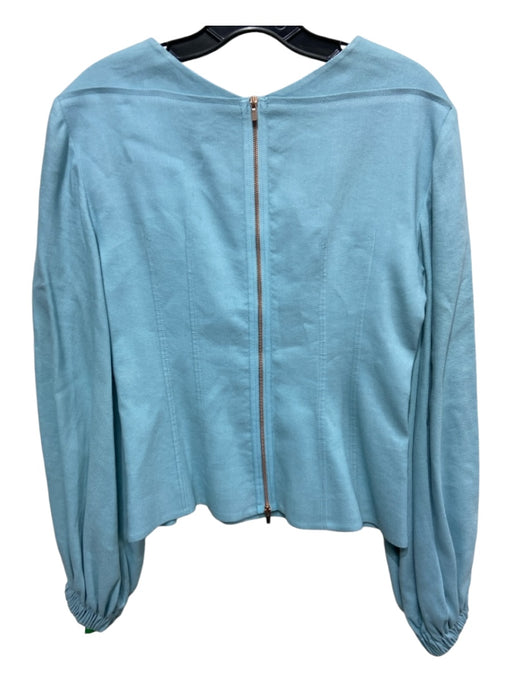 Tibi Size 0 Aqua Blue Cotton Long Balloon Sleeve Round Neck Darted Detail Top Aqua Blue / 0