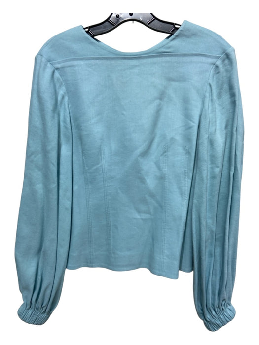 Tibi Size 0 Aqua Blue Cotton Long Balloon Sleeve Round Neck Darted Detail Top Aqua Blue / 0